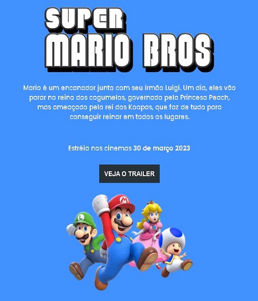 Página lançamento do filme Mario Bros - O Filme